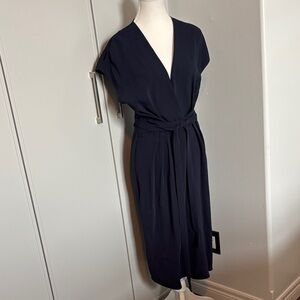 Reiss Maxime Faux Wrap Belted Navy MIDI Dress